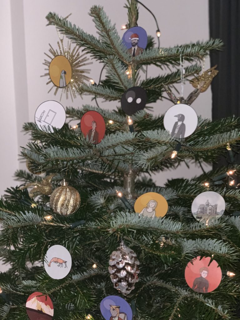 Rusty Lake printable baubles in a Christmas tree